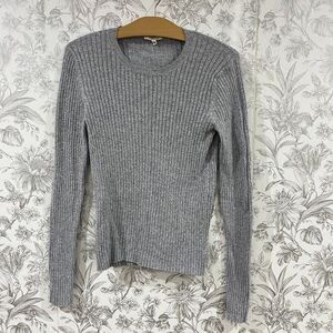 SKIN WORLDWIDE Cotton Cashmere Sweater Gray Ribbed Crewneck Basic Womens Sz M